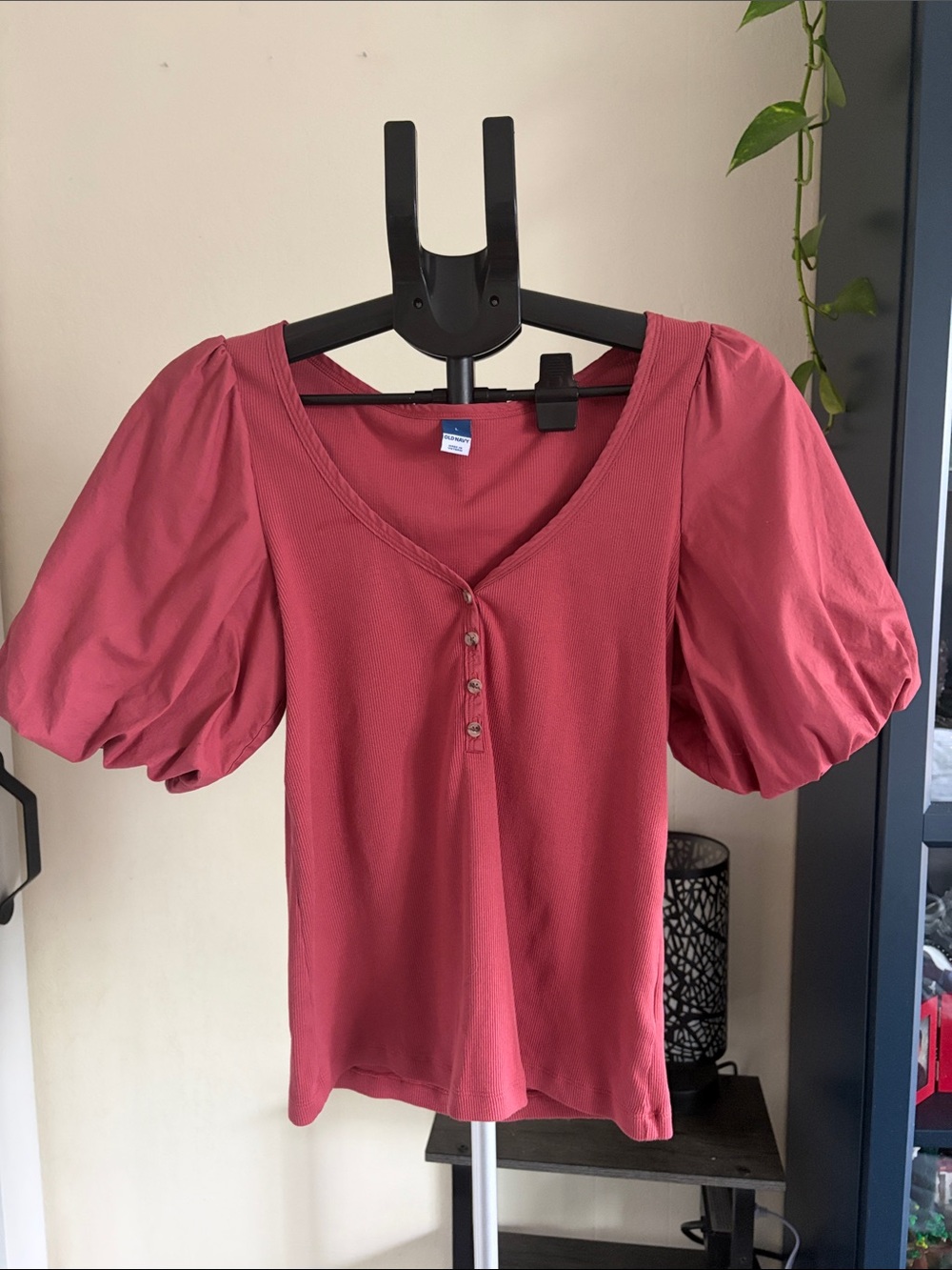Old Navy Dusty Rose Puff-Sleeve Henley Top
